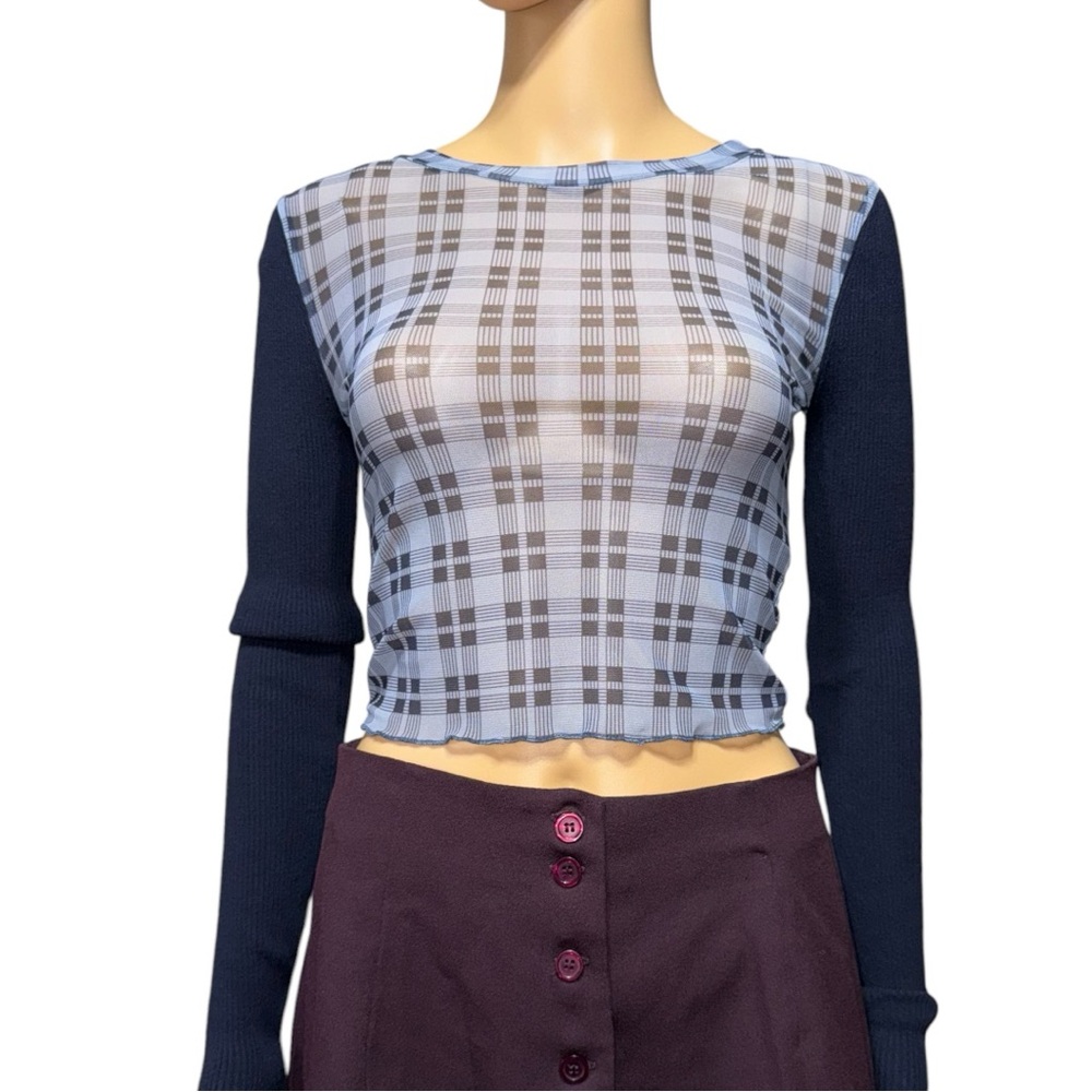 ZARA Crop Mesh Top Women's Size Small Navy Gray